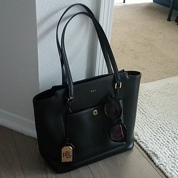 ralph lauren black leather tote bag